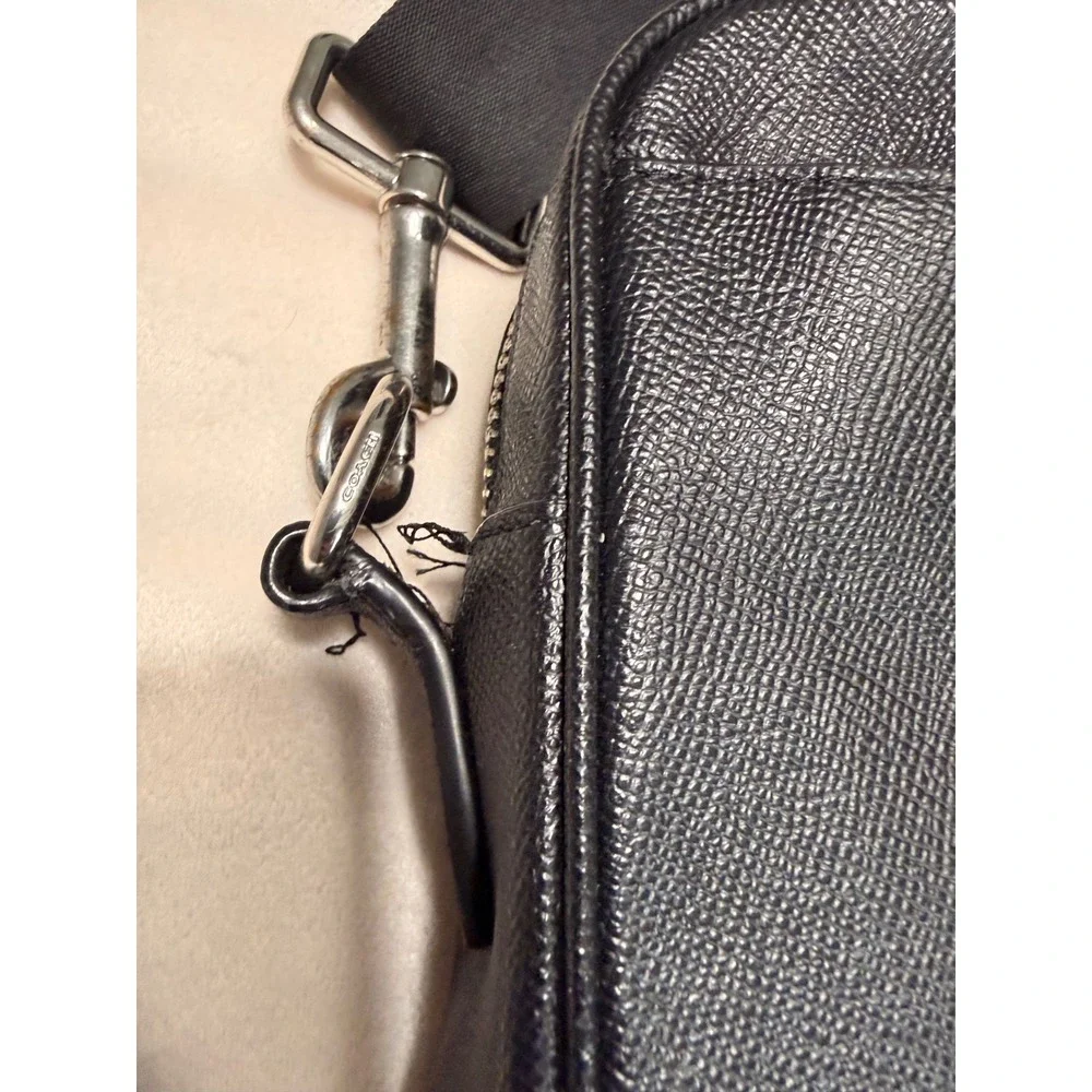 Coach Beckett Black Crossgrain Leather Slim Briefcase Laptop Bag Silver Hardware